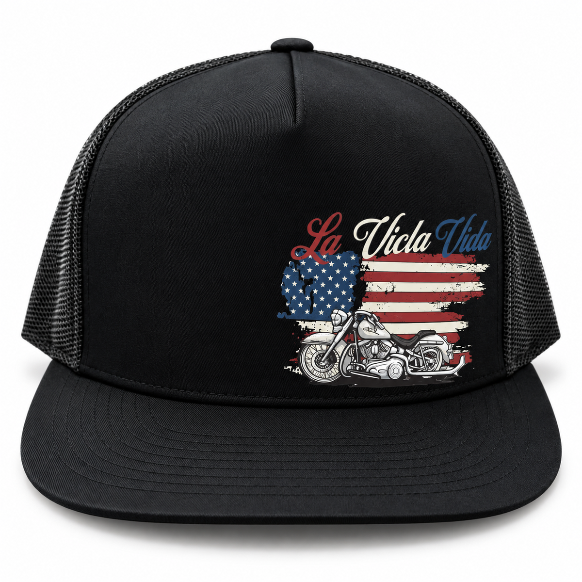 LVV American Flag & Motorcycle - Yupoong Trucker Hat